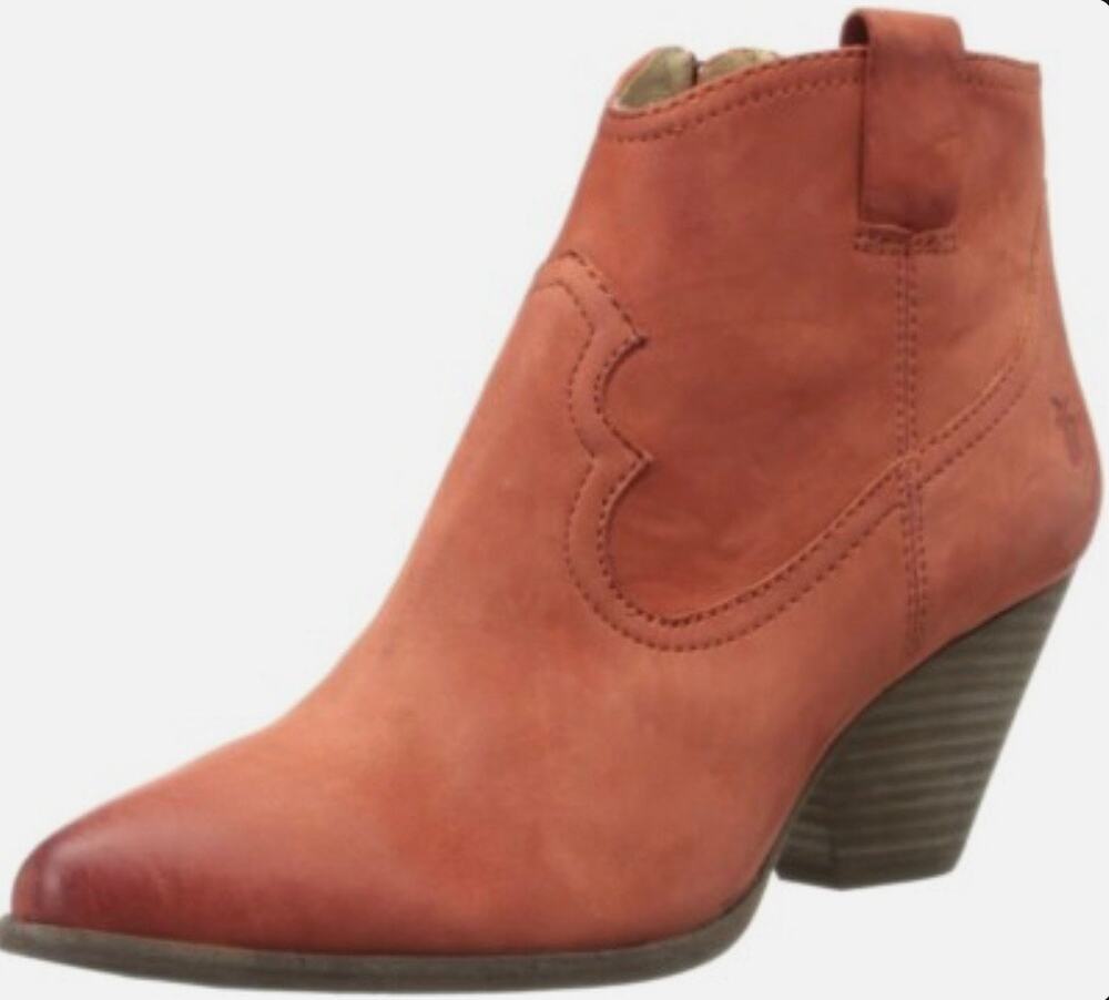 Frye Reina Leather Booties Camel Tan Heeled 7.5 Western Cowgirl Ankle Boots